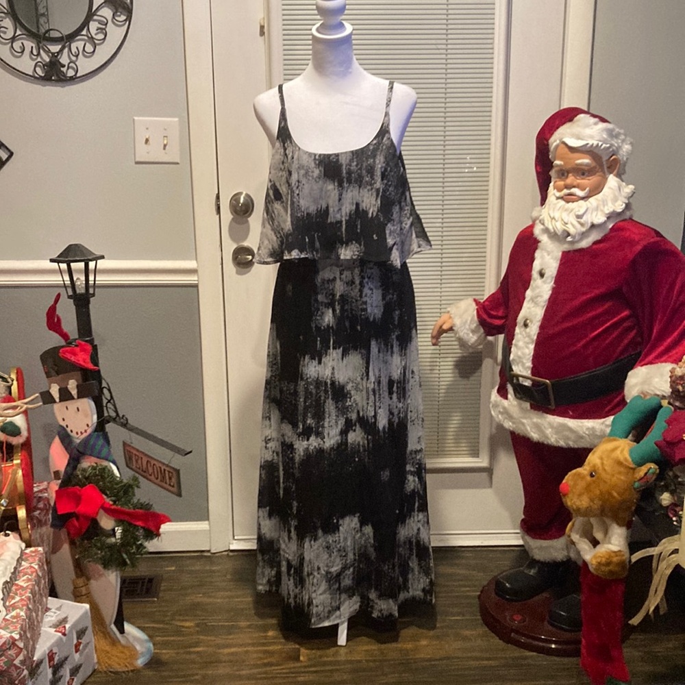 SIZE S (4-6) Petite Marbled Black/Gray Sundress w/ adjustable Straps, WO…